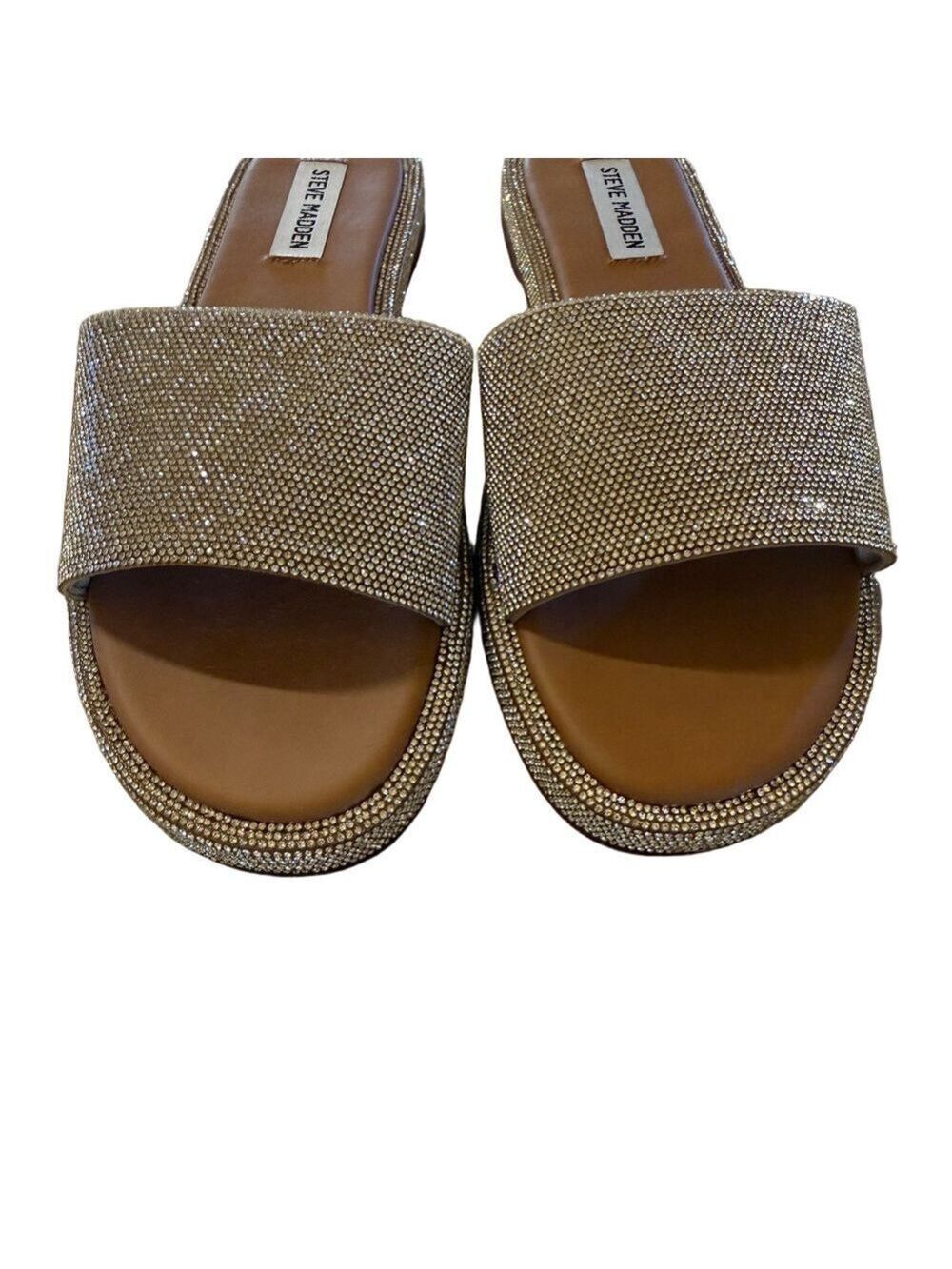 Steve Madden Achieve Rhinestone Glittering Silver Slide Sandals